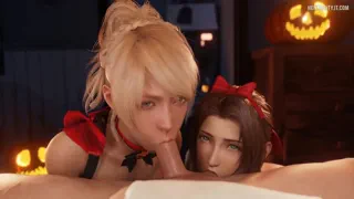 3D Milf Lunafreya And Aerith Double Deep BlowJob [LazyProcrastinator]