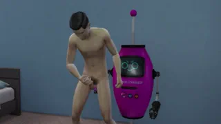 Handjobber dildo robot in 3d gay sex game video