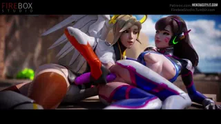 D.Va and Mercy Double Dildo Penetration  [Fireboxstudio]