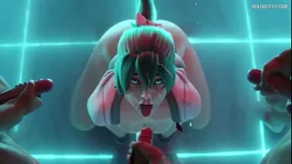 Face Fucking Time - Overwatch Bust Milf Kiriko gangbanged in hallway