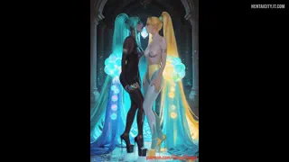 😘 Colorful Fantasy High Heels Kissing Lesbians 😘