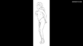 Handdrawn animation of Tina tied and hopping