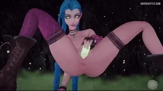 Jinx is masturbating with a shiny dildo (Possession_hub)