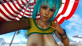 Hatsune AND Miku Beach cowgirl Outdoor threesome