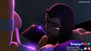 The Raven is giving a blowjob to Starfire
